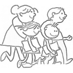 Dibujo para colorear Dibujo De Papas Con Sus Hijos Camino Al Colegio Para Pintar Y Colorear