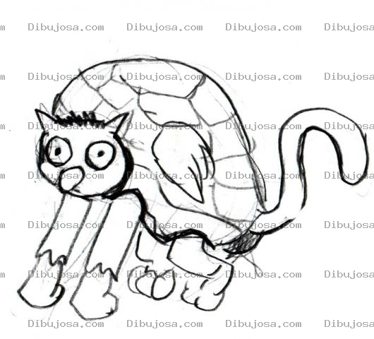 Dibujo para colorear Dibujo De Un Buho Tortuga Y Patas De Gato Para Pintar Y Colorear