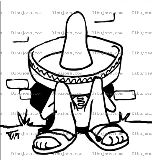 Dibujo para colorear Mexicano Durmiendo En El Suelo Recostado Contra Una Pared Para Pintar Y Colorear Charrito De Mexico Borracho