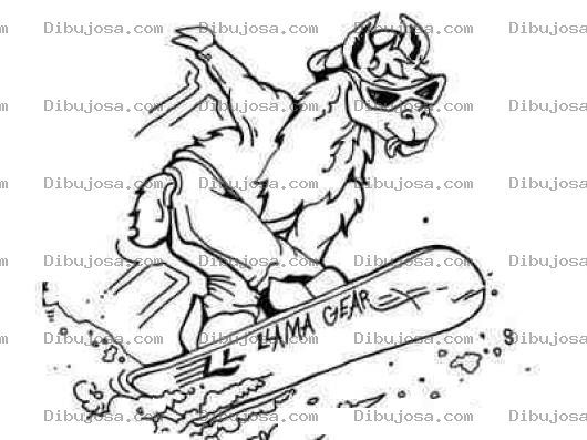 Dibujo para colorear Dibujo De Una Llama Esquiando En La Nieve Para Pintar Y Colorear
