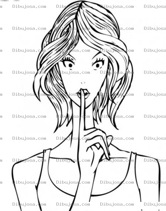 Dibujo para colorear Cartel De Silencio Para Colorear Chica Pidiendo Silencio Y Haciendo Shshsh Con Su Dedo Para Pintar Rotulo De Silencio Por Favor