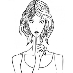 Dibujo para colorear Cartel De Silencio Para Colorear Chica Pidiendo Silencio Y Haciendo Shshsh Con Su Dedo Para Pintar Rotulo De Silencio Por Favor