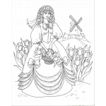 Dibujo para colorear Dibujo De Princesa Colocha En Un Jardin De Flores Para Pintar Y Colorear