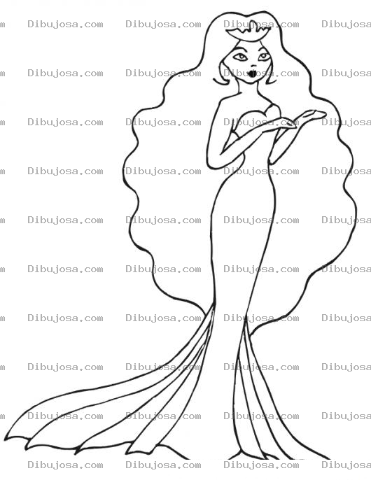 Dibujo para colorear Princesa Con Vestido Cola De Pescado Para Pintar Y Colorear Dibujo De Princesita Con Vestido De Sirenita