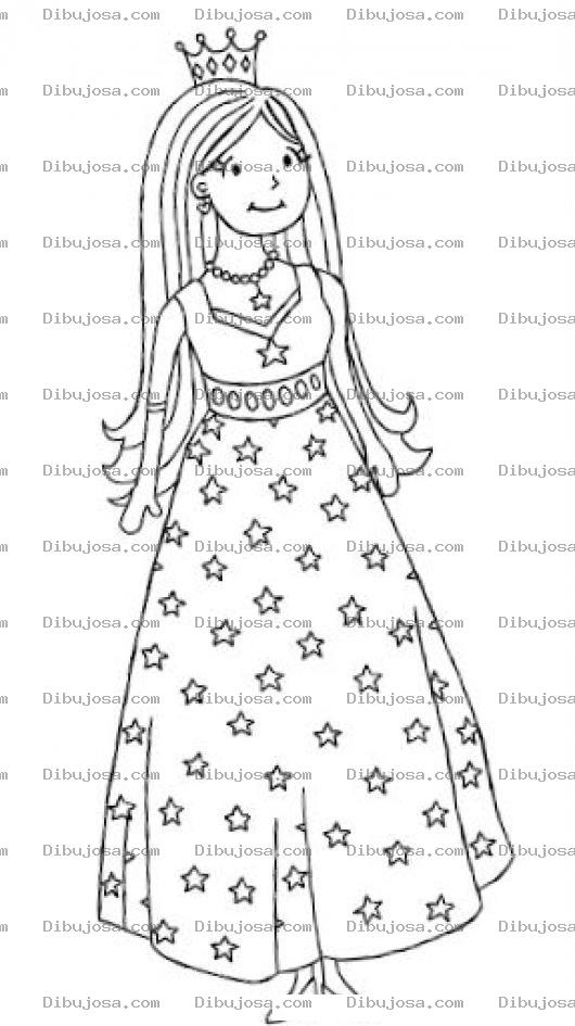 Dibujo para colorear Dibujo De Princesa Con Vestido De Estrellitas Para Pintar Y Colorear