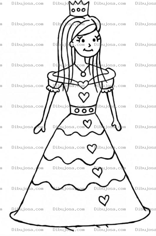Dibujo para colorear Princesita Con Vestido De Corazones Para Pintar Y Colorear
