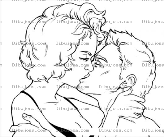 Dibujo para colorear Beso Apasionado De Recien Casados Para Pintar Y Colorear Mujer Besando A Un Hombre