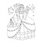Dibujo para colorear Dibujo De Una Princesa En Fiesta De Disfraces Con Antifaz Y Un Vestido Divino Para Pintar Y Colorear