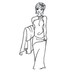 Dibujo para colorear Dibujo De Una Dama De Honor En Vestido De Seda Para Pintar Y Colorear