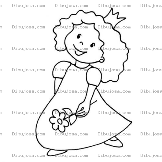 Dibujo para colorear Nina Princesa Con Una Flor Para Pintar Y Colorear