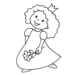 Dibujo para colorear Nina Princesa Con Una Flor Para Pintar Y Colorear