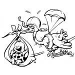 Dibujo para colorear Cigunea Con Paracaidas Para Pintar Y Colorear Ciguena Paracaidista Con Un Bebe