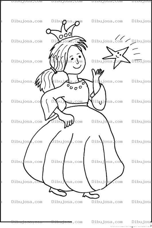 Dibujo para colorear Princesita Con Una Estrella Para Pintar Y Colorear