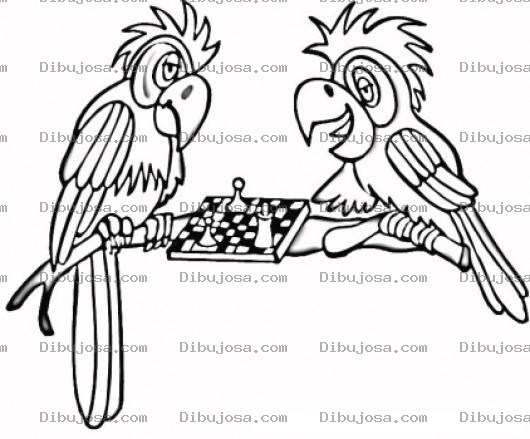 Dibujo para colorear Loros Ajedrecistas Dibujo De Dos Loros Jugando Ajedrez Para Pintar