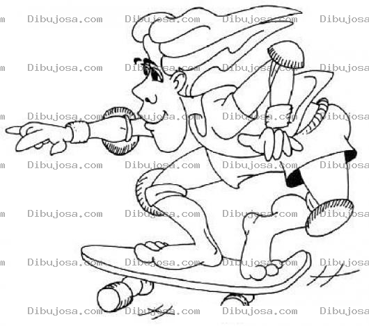 Dibujo para colorear Hombre De Pelo Largo En Patineta Para Pintar Y Colorear