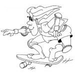 Dibujo para colorear Hombre De Pelo Largo En Patineta Para Pintar Y Colorear