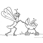 Dibujo para colorear Mama Mariposa Con Su Bebe Mariposito En Un Carruaje Para Pintar Y Colorear