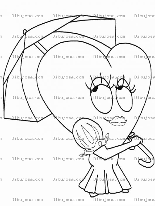 Dibujo para colorear Chica Corazon Con Sombrilla Para Pintar Y Colorear A Una Corazona