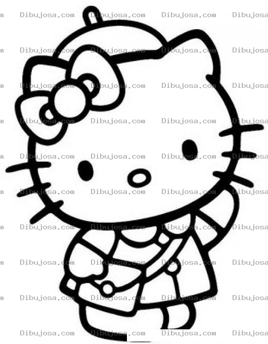 Dibujo para colorear Hello Kitty Con Una Cartera Para Pintar Y Colorear