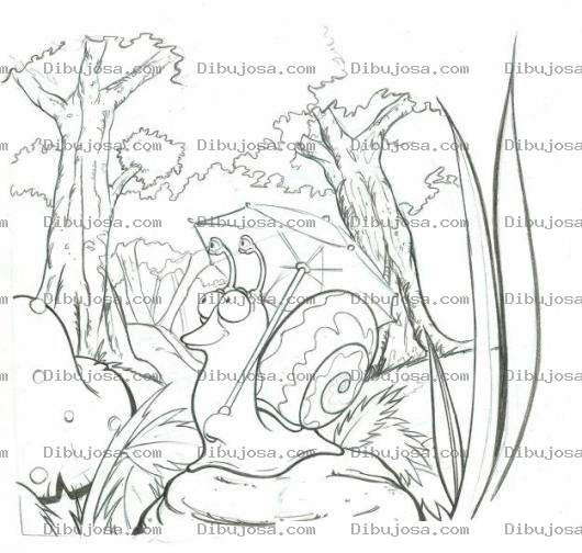 Dibujo para colorear Dibujo De Caracol En El Bosque Con Una Sombrilla Porque Va A Llover Para Pintar Y Colorear
