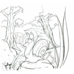 Dibujo para colorear Dibujo De Caracol En El Bosque Con Una Sombrilla Porque Va A Llover Para Pintar Y Colorear