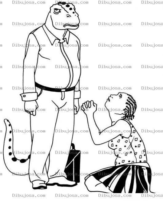 Dibujo para colorear Cobrador De Rentas Dibujo De Una Negrita Rogandole A Un Lagarto Cobrador Que Le Tenga Piedad Para Pintar Y Colorear