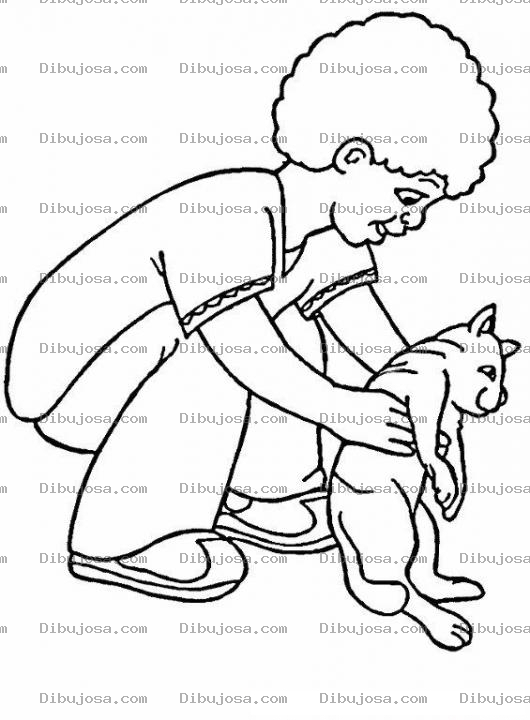 Dibujo para colorear Nino Y Gato Dibujo De Nino Con Un Gato Para Pintar Y Colorear Chico Con Gatito