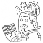 Dibujo para colorear Robot Con Pajarito Leyendo Un Librito Para Pintar Y Colorear