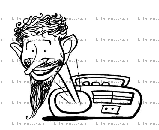Dibujo para colorear Locutor Barbudo Saliendo De La Radio Para Pintar Y Colorear