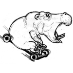 Dibujo para colorear Hipopotamo En Go Karts Para Pintar Y Colorear Carrito Kart Con Un Hipopotamote En Bajada Manejando En Loops