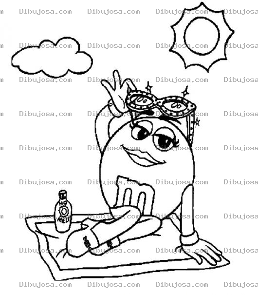 Dibujo para colorear Colorear Botoneta De Chocolate Tomando El Sol En La Playa Para Pintar A Un Chocolate M And M Bronceandose Debajo Del Sol
