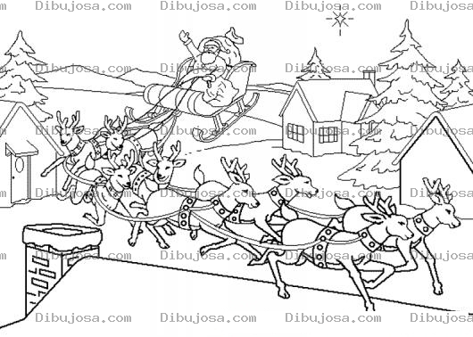 Dibujo para colorear Dibujo De Santaclaus Aterrizando Con Su Trineo En El Techo De Una Casa Para Pintar Y Colorear Santa Llega A La Ciudad