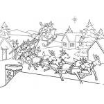 Dibujo para colorear Dibujo De Santaclaus Aterrizando Con Su Trineo En El Techo De Una Casa Para Pintar Y Colorear Santa Llega A La Ciudad
