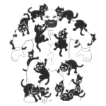 Dibujo para colorear El Amo De Los Gatos Dibujo De Un Hombre Lleno De Gatos Negros Para Pintar Y Colorear Gatero