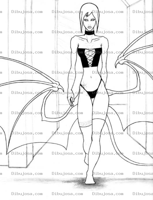 Dibujo para colorear Modelo Con Alas De Gargola Para Pintar Y Colorear