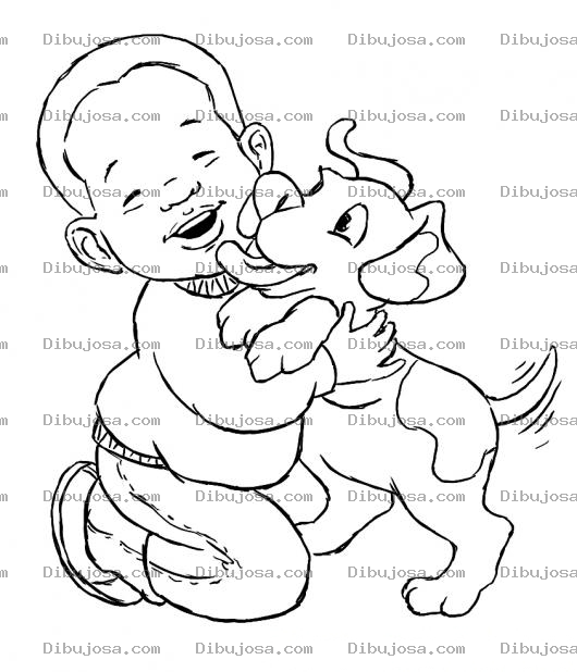 Dibujo para colorear Colorear perro lamiendo a un ni o