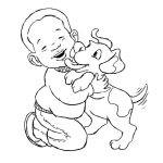 Dibujo para colorear Colorear perro lamiendo a un ni o