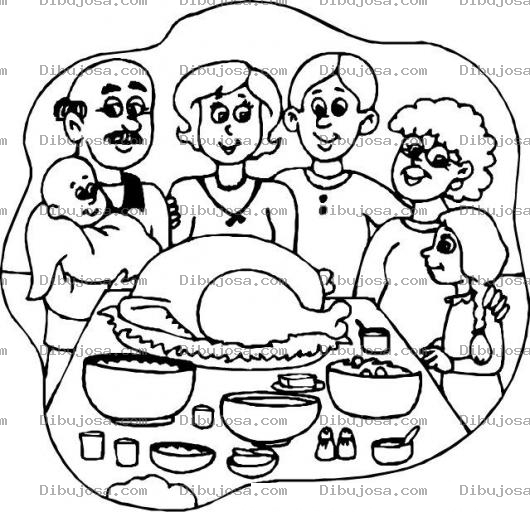 Dibujo para colorear Cena De Accion De Gracias Dibujo De Una Familia Reunida Para Celebrar El Dia De Accion De Gracias Con Un Delicioso Pavo Horneado Para Colorear