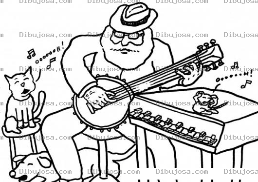 Dibujo para colorear Cantante De Blues Tocando El Banjo Para Pintar Y Colorear