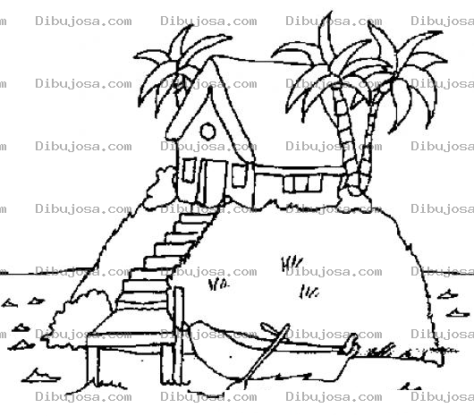 Dibujo para colorear Casita En Una Isla Para Pintar Y Colorear