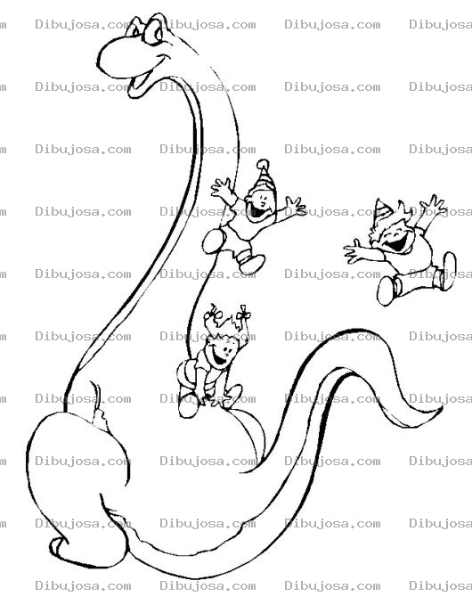 Dibujo para colorear Dinosaurio Amigable Dibujo De Ninos Jugando Con Un Dinosaurio Para Pintar Y Colorear