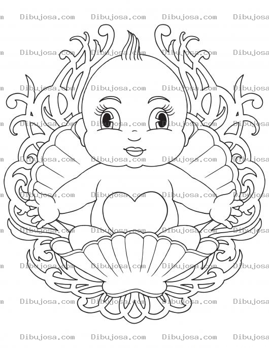 Dibujo para colorear Colorear Bebe en una concha de mar
