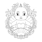 Dibujo para colorear Colorear Bebe en una concha de mar