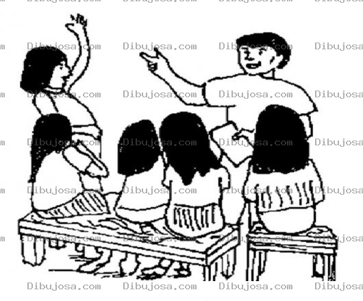 Dibujo para colorear Escuela Rural Dibujo De Un Profesor Con Estudiantes En Bancas De Madera Para Pintar Y Colorear