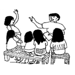 Dibujo para colorear Escuela Rural Dibujo De Un Profesor Con Estudiantes En Bancas De Madera Para Pintar Y Colorear