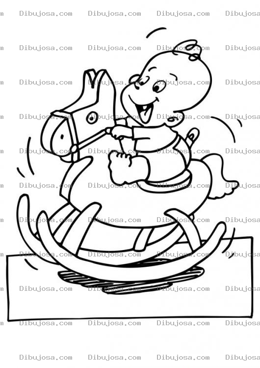 Dibujo para colorear Colorear Bebe en un caballito de madera