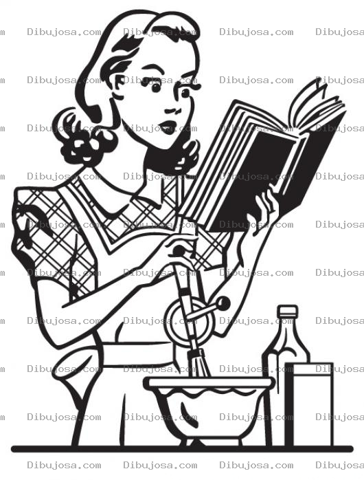 Dibujo para colorear Dbijuo De Ama De Casa Cocinando Con Un Libro De Recetas Para Pintar Y Colorear