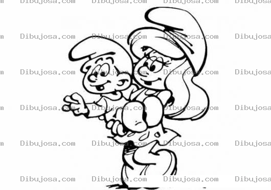 Dibujo para colorear Colorear a pitufina cargando a bebe pitufo