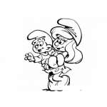 Dibujo para colorear Colorear a pitufina cargando a bebe pitufo
