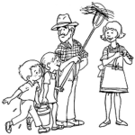 Dibujo para colorear Familia Granjera Feliz Para Pintar Y Colorear Papa Granjero Mama Granjera E Hijos Granjeritos Para Pintar Y Colorear Familia De Agricultores Trabajadores Y Felices
